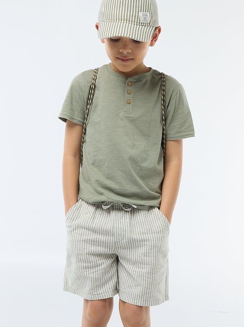 Short listrado leve em mistura de linho - Kiabi