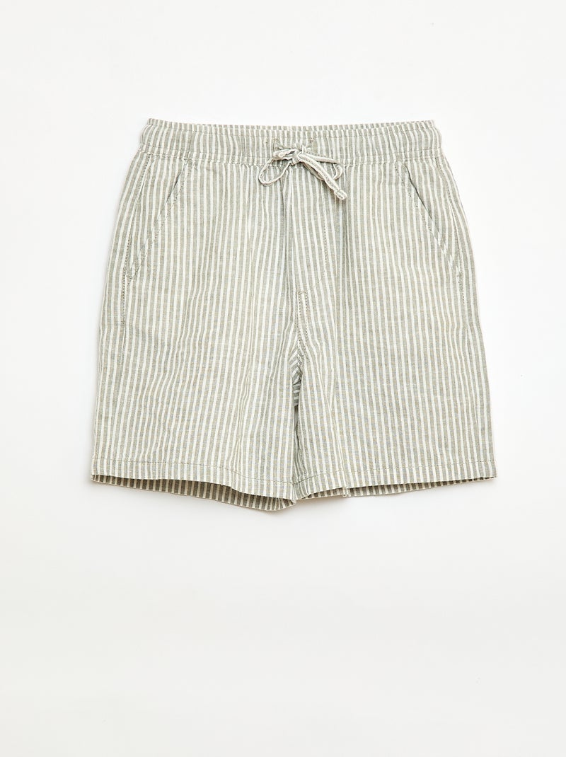 Short listrado leve em mistura de linho Caqui - Kiabi