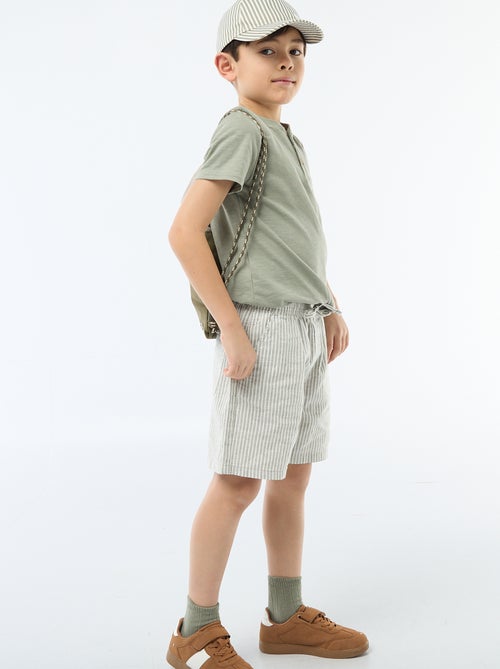 Short listrado leve em mistura de linho - Kiabi