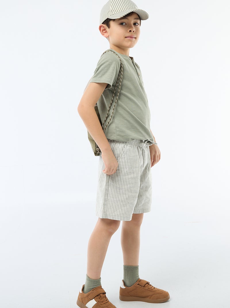 Short listrado leve em mistura de linho Caqui - Kiabi