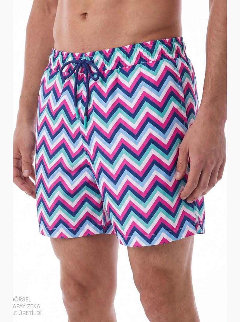Short masculino zigzag revival penti Branco Rosa Azul - Kiabi