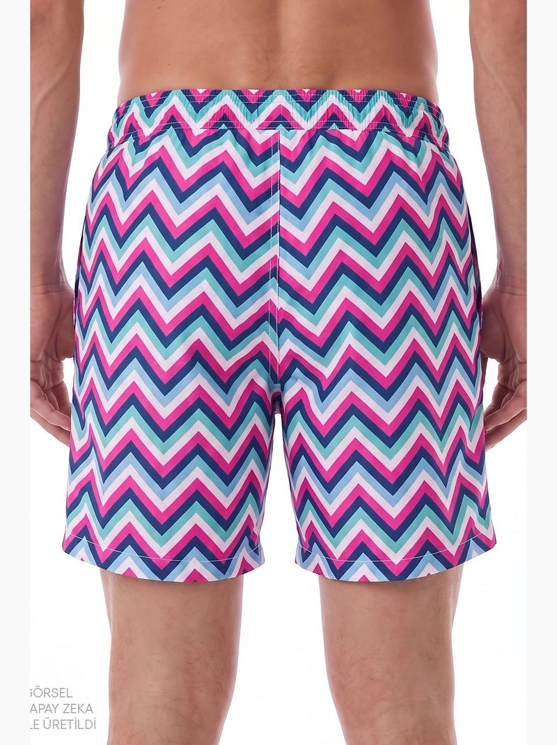 Short masculino zigzag revival penti Branco Rosa Azul - Kiabi