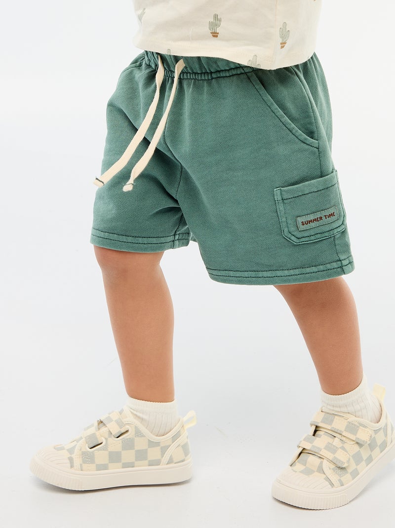 Short reto em french terry de algodão liso Verde - Kiabi