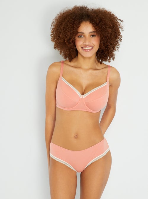 Shorties de algodão com costura de renda - Kiabi