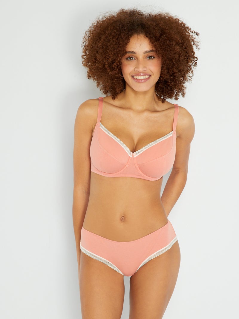 Shorties de algodão com costura de renda LARANJA - Kiabi