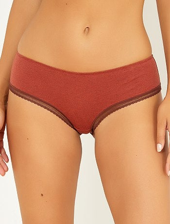 Shorties de algodão com costura de renda - Kiabi