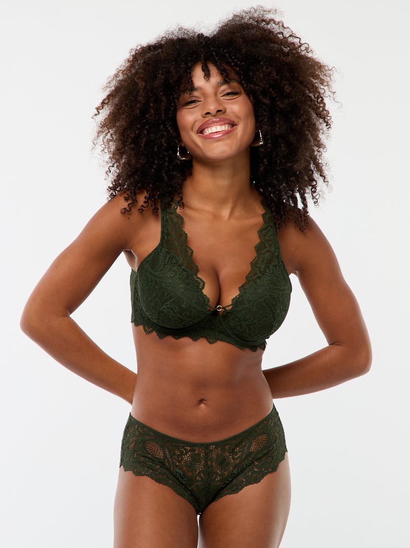Shorties de renda ajurada com joia de fantasia Caqui - Kiabi