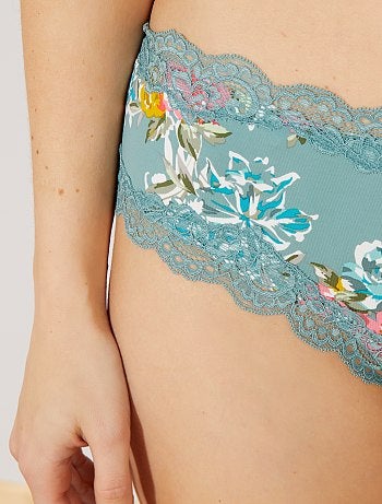 Shorties em microfibra com costuras em renda - Kiabi