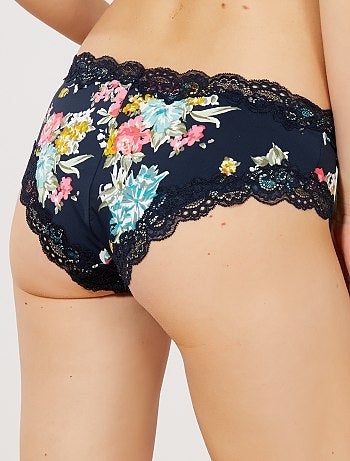 Shorties em microfibra com costuras em renda - Kiabi