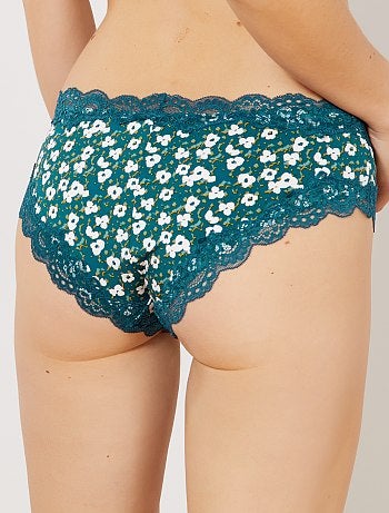 Shorties em microfibra com costuras em renda - Kiabi