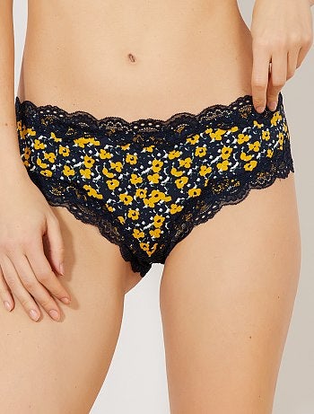 Shorties em microfibra com costuras em renda - Kiabi