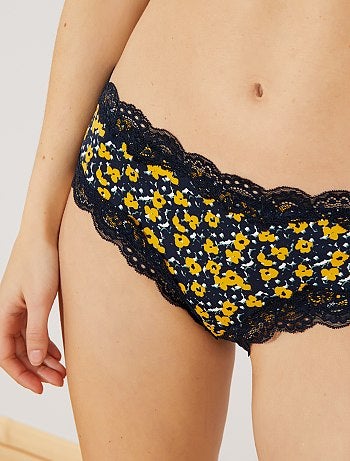 Shorties em microfibra com costuras em renda - Kiabi