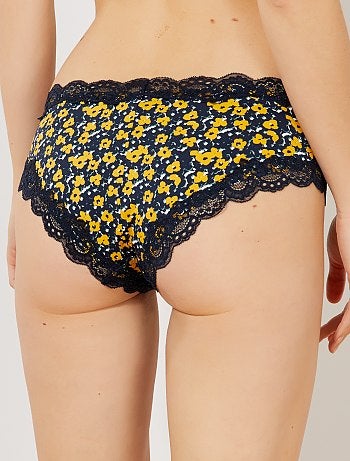 Shorties em microfibra com costuras em renda - Kiabi