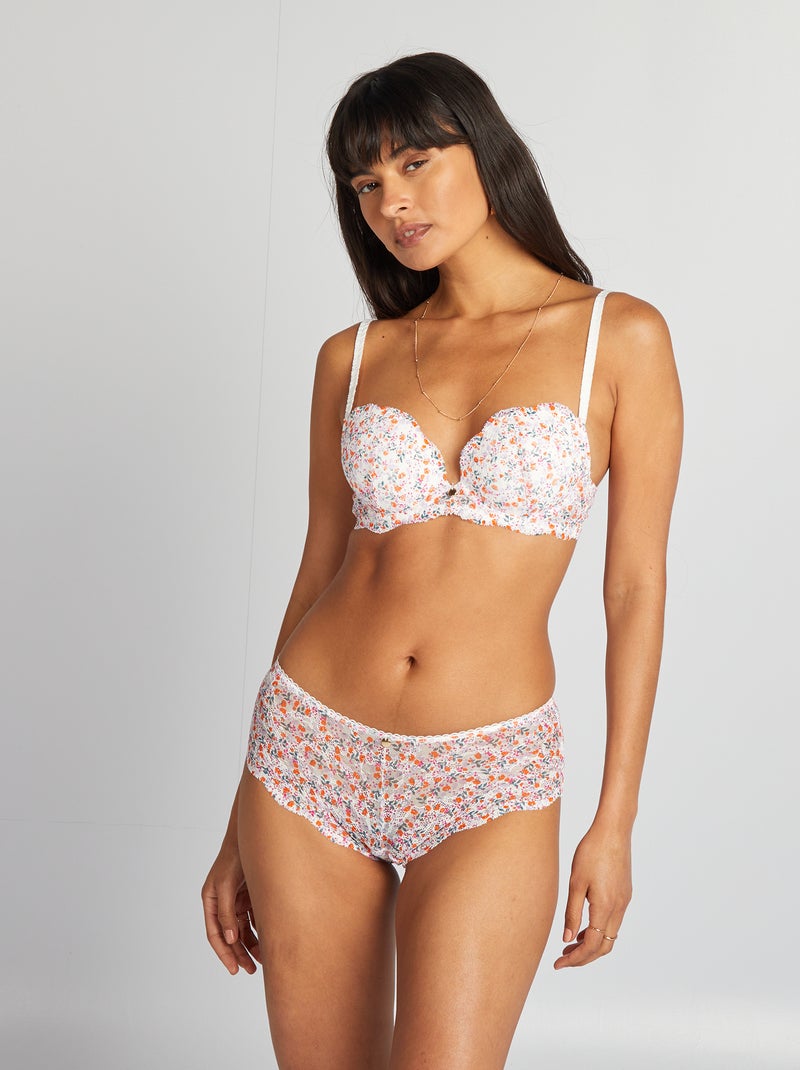 Shorties em renda com estampado florido BRANCO - Kiabi