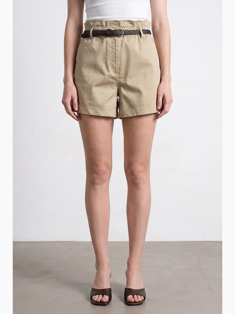 Shorts chino de cintura alta com cinto dilvin Bege-argila - Kiabi