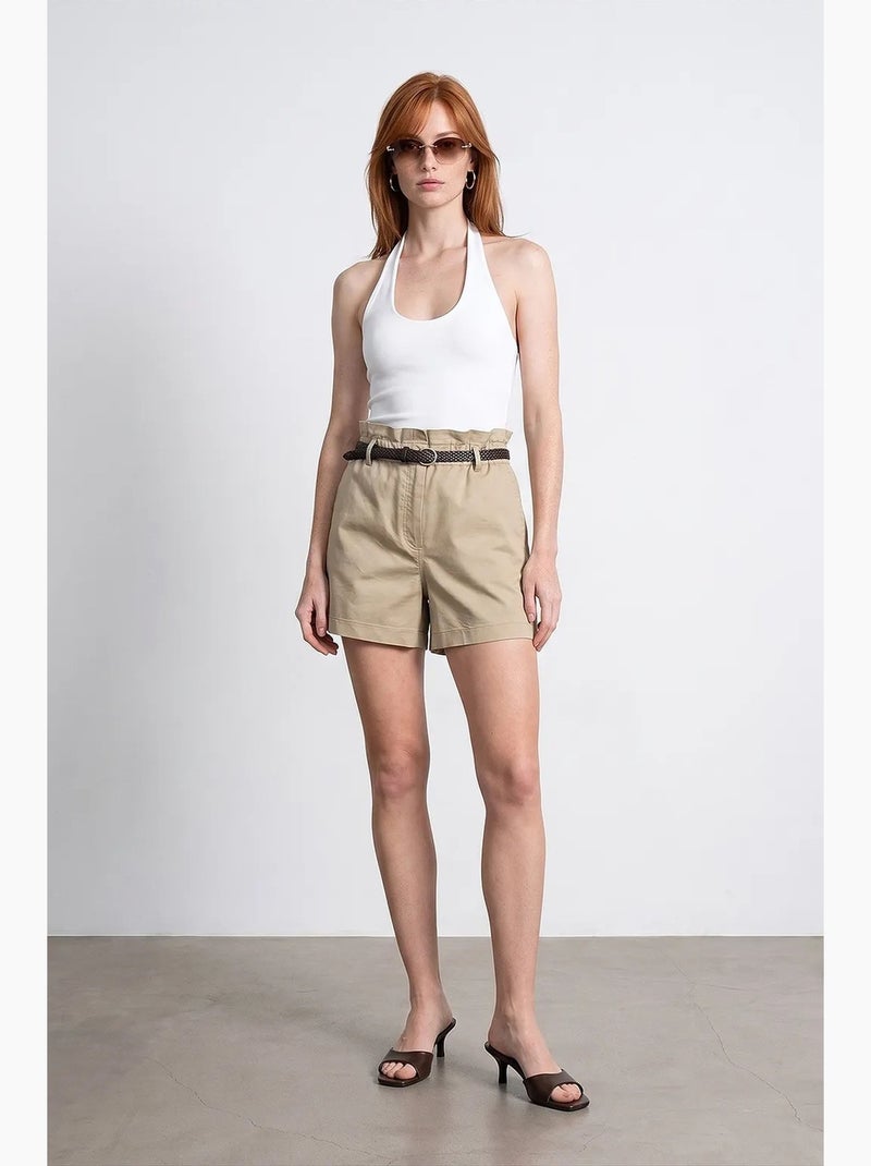 Shorts chino de cintura alta com cinto dilvin Bege-argila - Kiabi