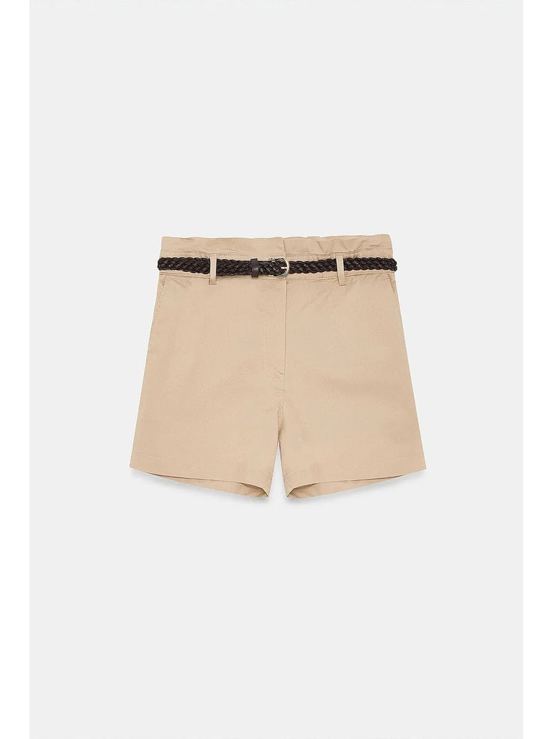 Shorts chino de cintura alta com cinto dilvin Bege-argila - Kiabi