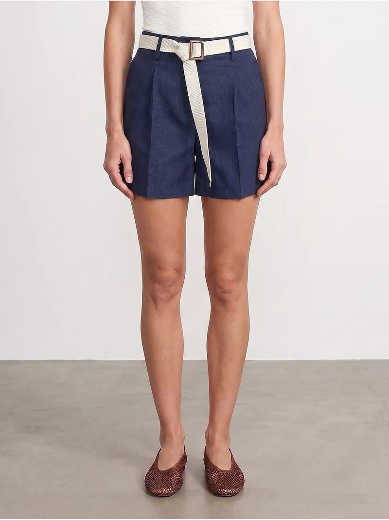 Shorts de alfaiataria de cintura alta com cinto dilvin Azul-marinho - Kiabi