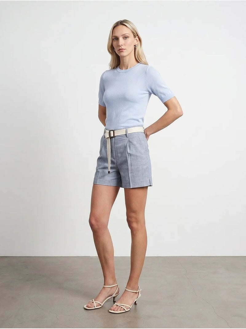 Shorts de alfaiataria de cintura alta com cinto dilvin Azul-pastel - Kiabi