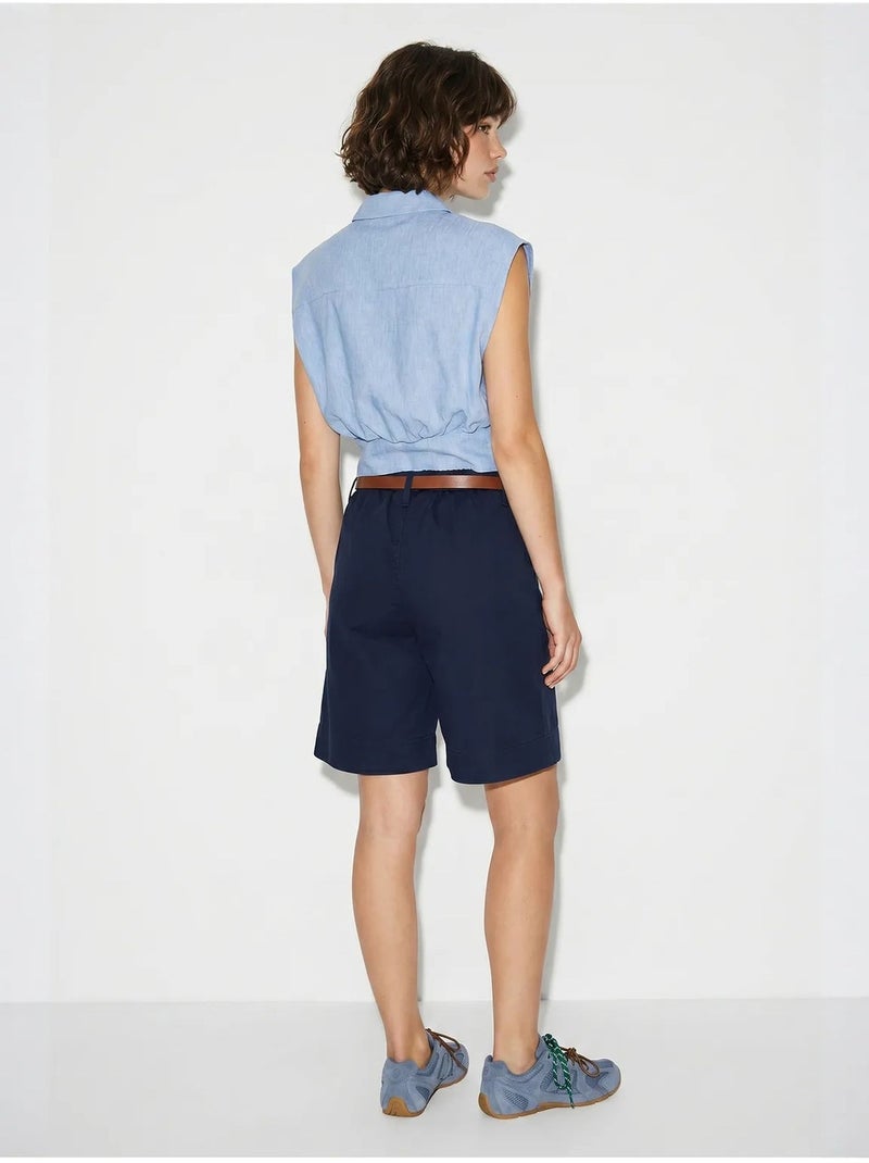 Shorts de alfaiataria de cintura alta com cinto lucci Azul-marinho - Kiabi