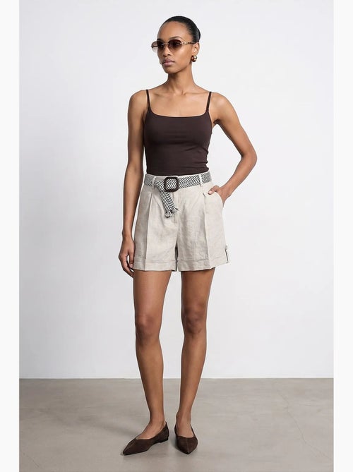 Shorts de alfaiataria em linho femininos de cintura alta dilvin - Kiabi