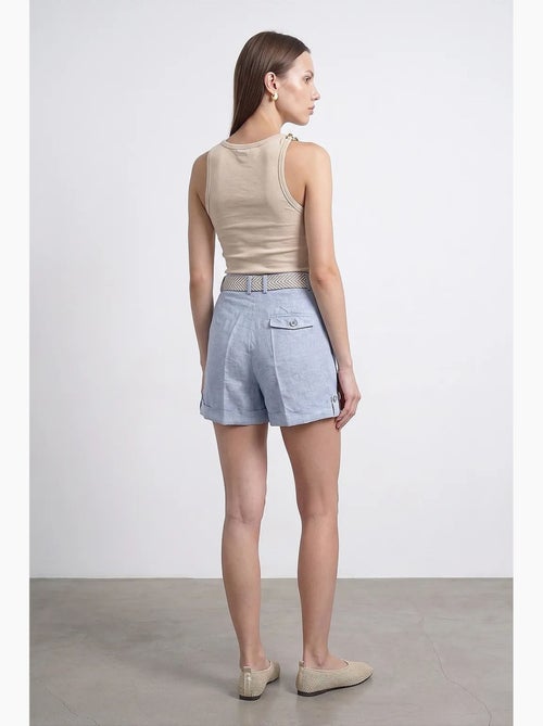 Shorts de alfaiataria em linho femininos de cintura alta dilvin - Kiabi