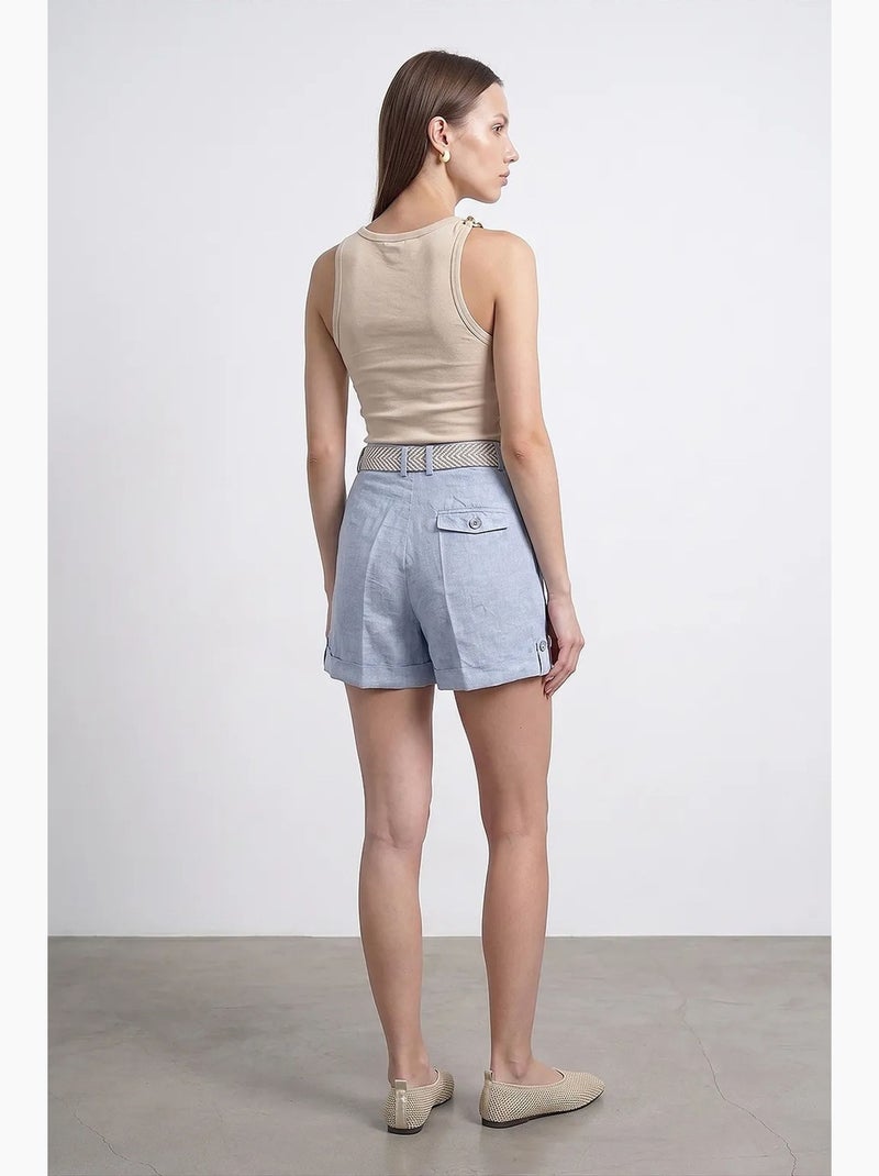 Shorts de alfaiataria em linho femininos de cintura alta dilvin Azul-céu - Kiabi
