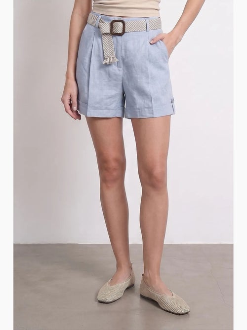 Shorts de alfaiataria em linho femininos de cintura alta dilvin - Kiabi