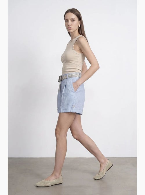 Shorts de alfaiataria em linho femininos de cintura alta dilvin - Kiabi