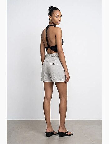 Shorts de alfaiataria em linho femininos de cintura alta dilvin