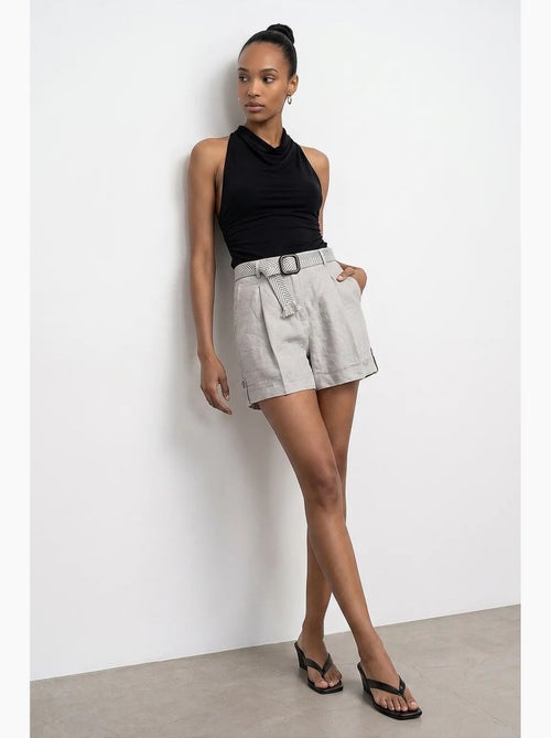 Shorts de alfaiataria em linho femininos de cintura alta dilvin - Kiabi