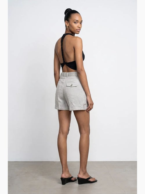 Shorts de alfaiataria em linho femininos de cintura alta dilvin - Kiabi