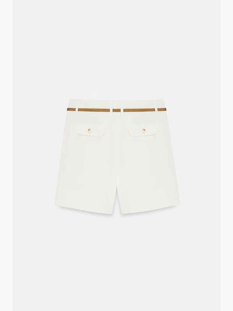 Shorts de alfaiataria em popelina de cintura alta com cinto dilvin Branco - Kiabi