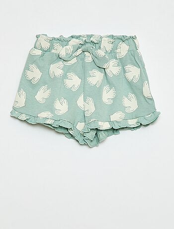Shorts de algodão com cinto para amarrar e bainha com folhos