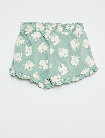 Shorts de algodão com cinto para amarrar e bainha com folhos