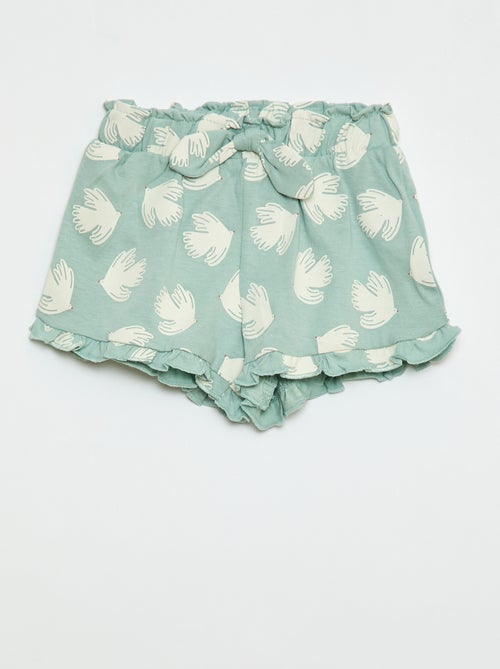 Shorts de algodão com cinto para amarrar e bainha com folhos - Kiabi