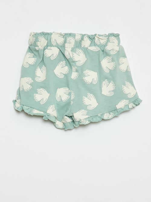 Shorts de algodão com cinto para amarrar e bainha com folhos - Kiabi