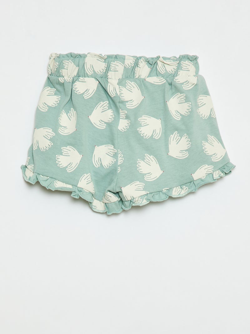 Shorts de algodão com cinto para amarrar e bainha com folhos Azul - Kiabi