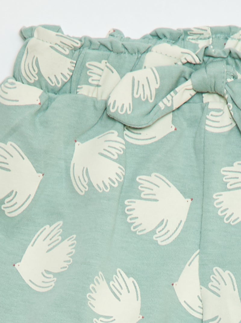 Shorts de algodão com cinto para amarrar e bainha com folhos Azul - Kiabi