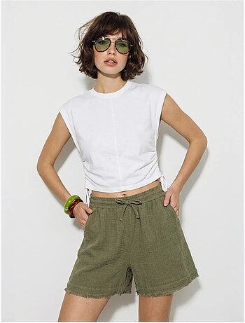 Shorts de algodão de cintura alta e perna larga lucci