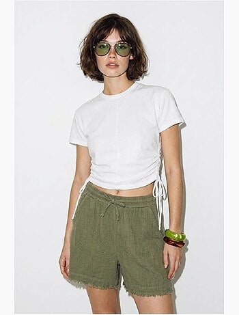 Shorts de algodão de cintura alta e perna larga lucci