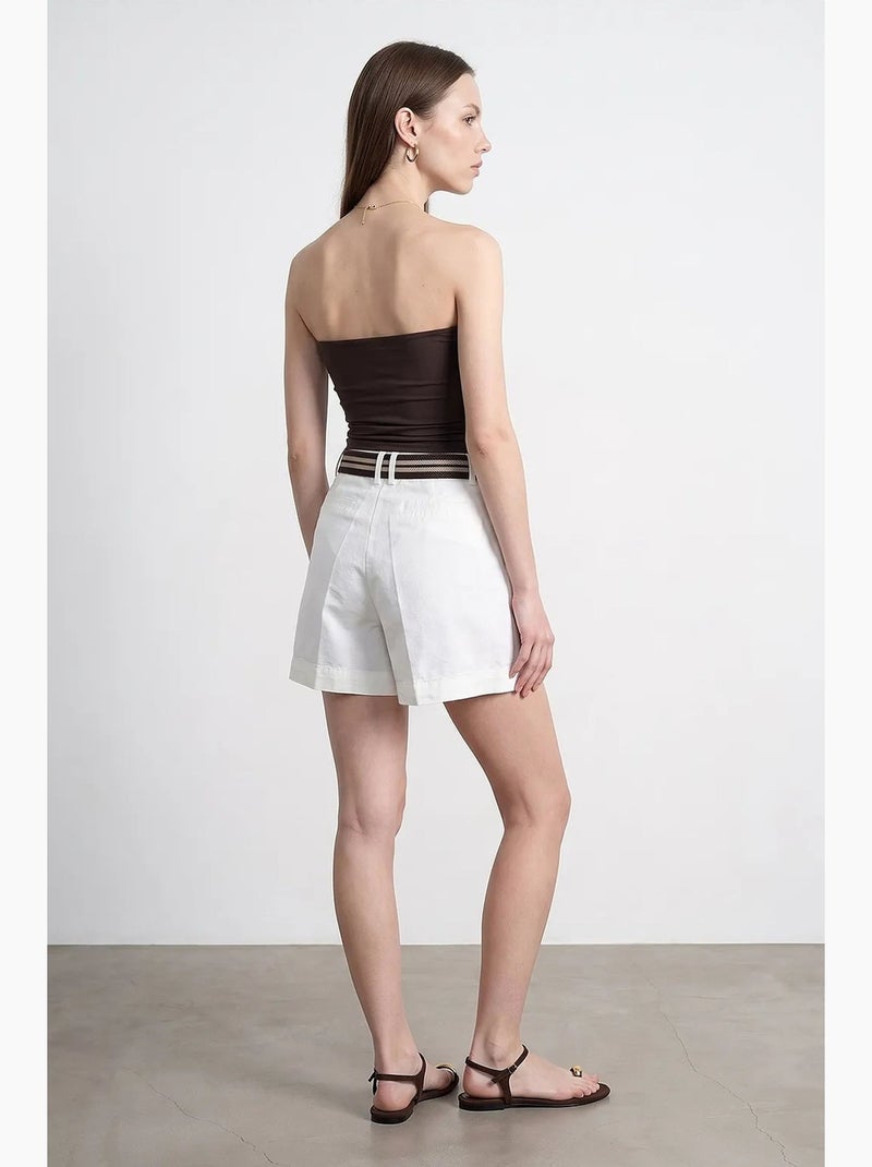 Shorts de cintura alta com cinto e perna larga dilvin Branco sujo - Kiabi