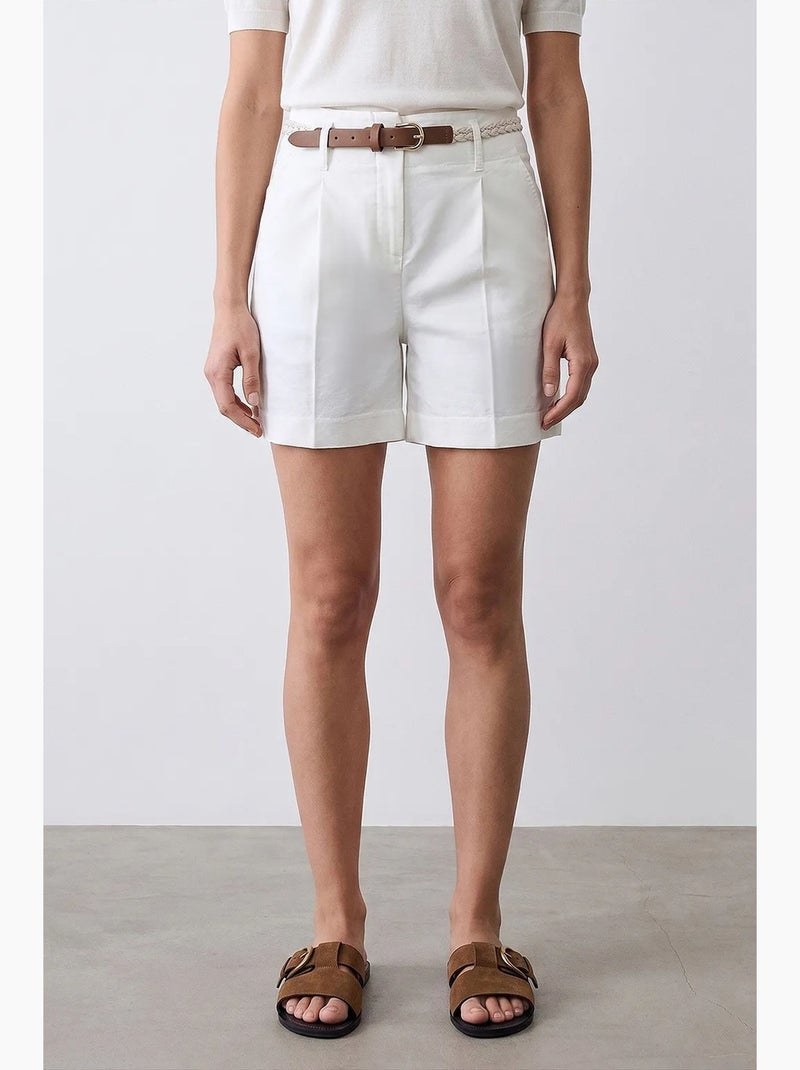 Shorts de cintura alta de perna larga com cinto dilvin Branco sujo - Kiabi