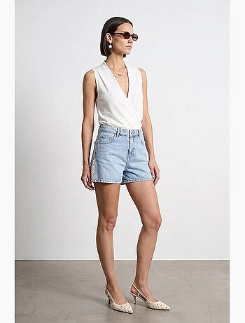 Shorts de denim de linho de cintura alta dilvin