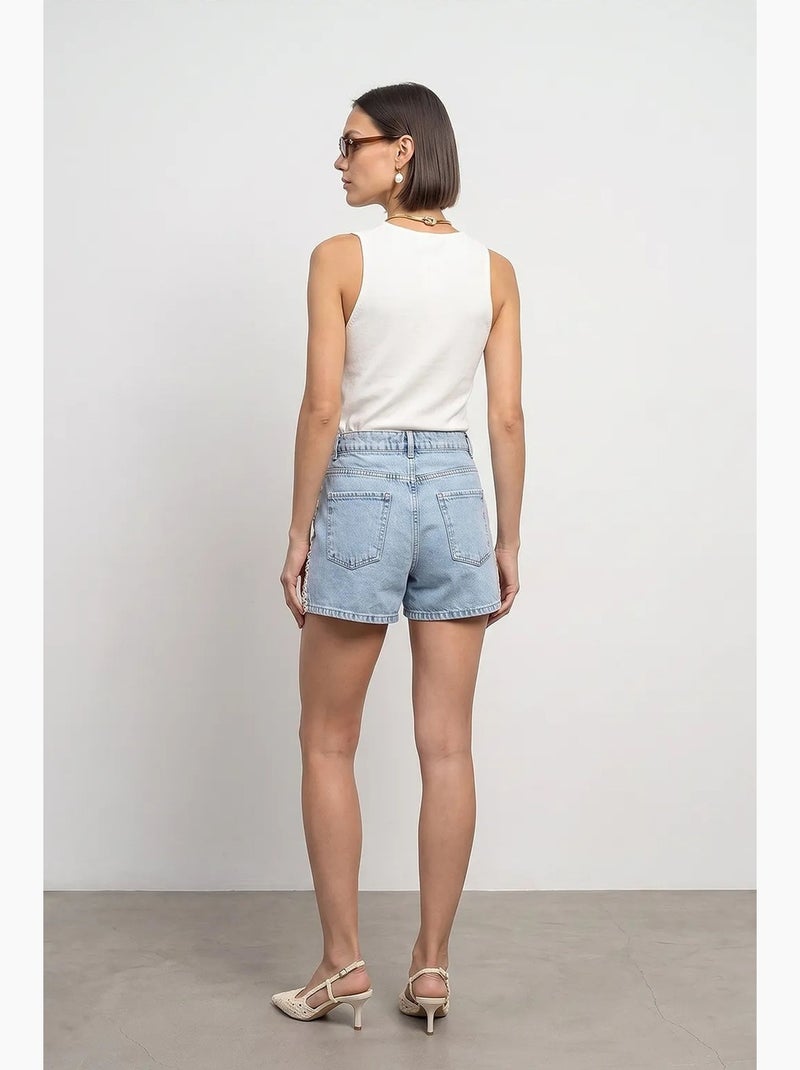 Shorts de denim de linho de cintura alta dilvin Azul claro - Kiabi