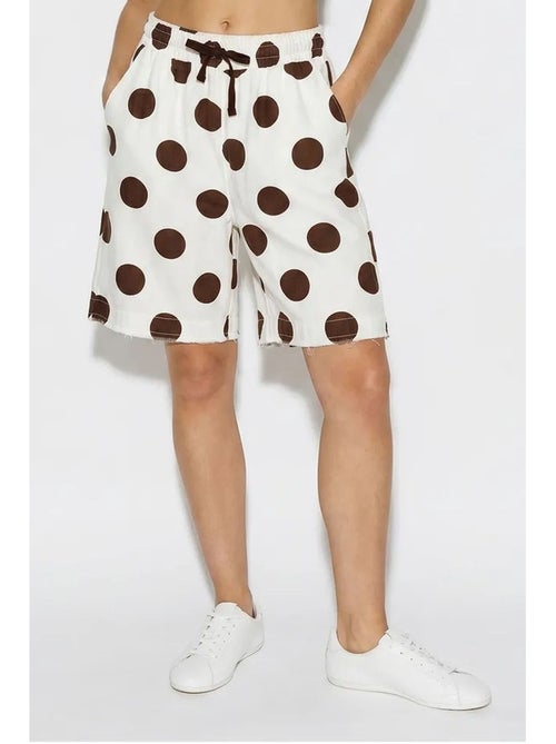 Shorts de gabardine de algodão de cintura alta e perna larga lucci - Kiabi