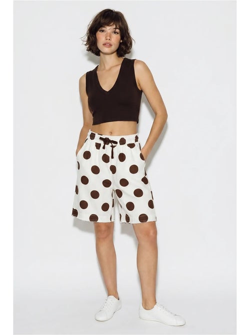 Shorts de gabardine de algodão de cintura alta e perna larga lucci - Kiabi