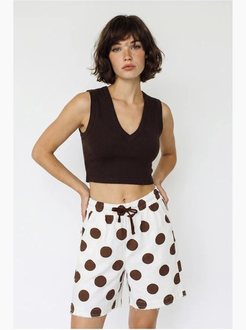 Shorts de gabardine de algodão de cintura alta e perna larga lucci - Kiabi