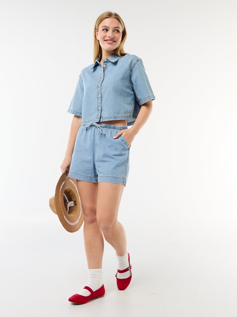 Shorts de ganga com cintura elástica Azul - Kiabi