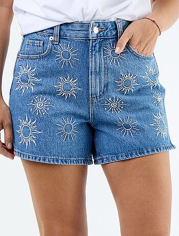 Shorts de ganga com motivos bordados